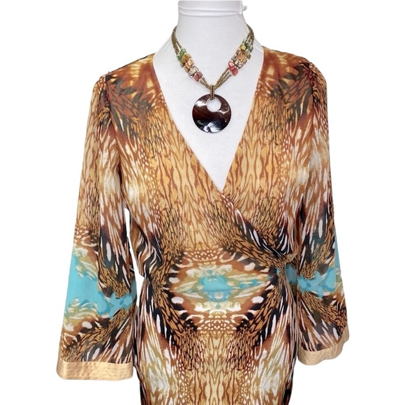 Bebe Geo Print Surplice Wrap Dress - Picture 2 of 6